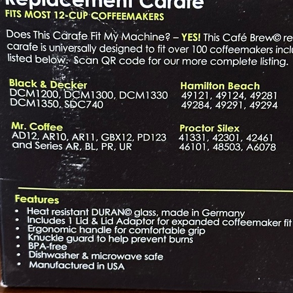 NIB 12 Cup Universal Glass Replacement Carafe Automatic for Coffee Maker - Picture 8 of 8